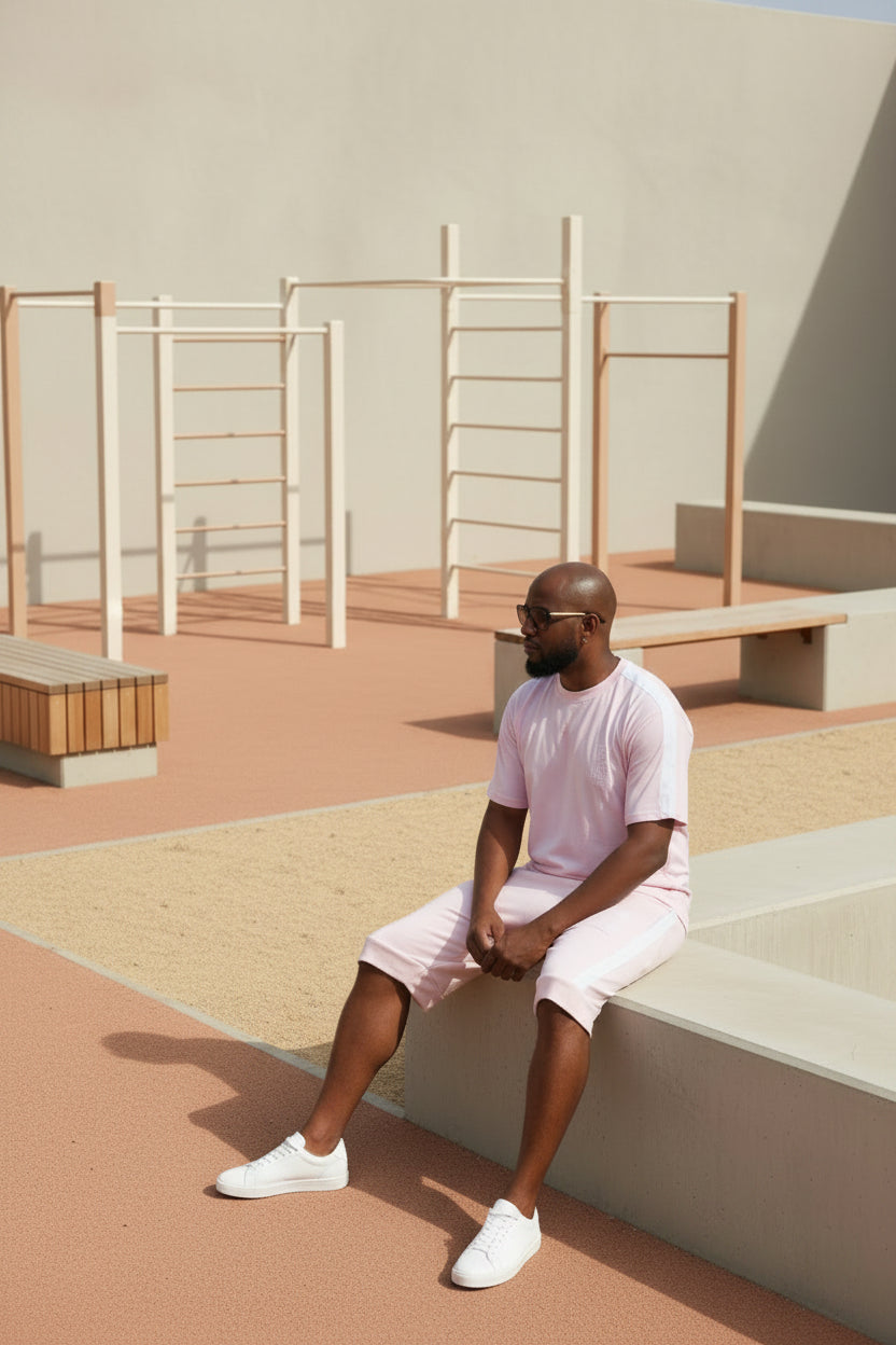 Ensemble short t-shirt KOJIRŌ homme streetwear noir rose - photo produit 7