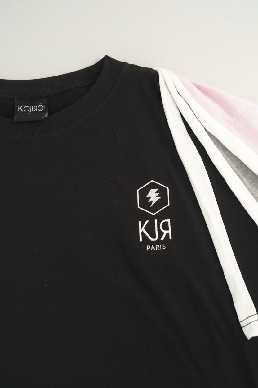 Ensemble short t-shirt KOJIRŌ homme streetwear noir rose - photo produit 4