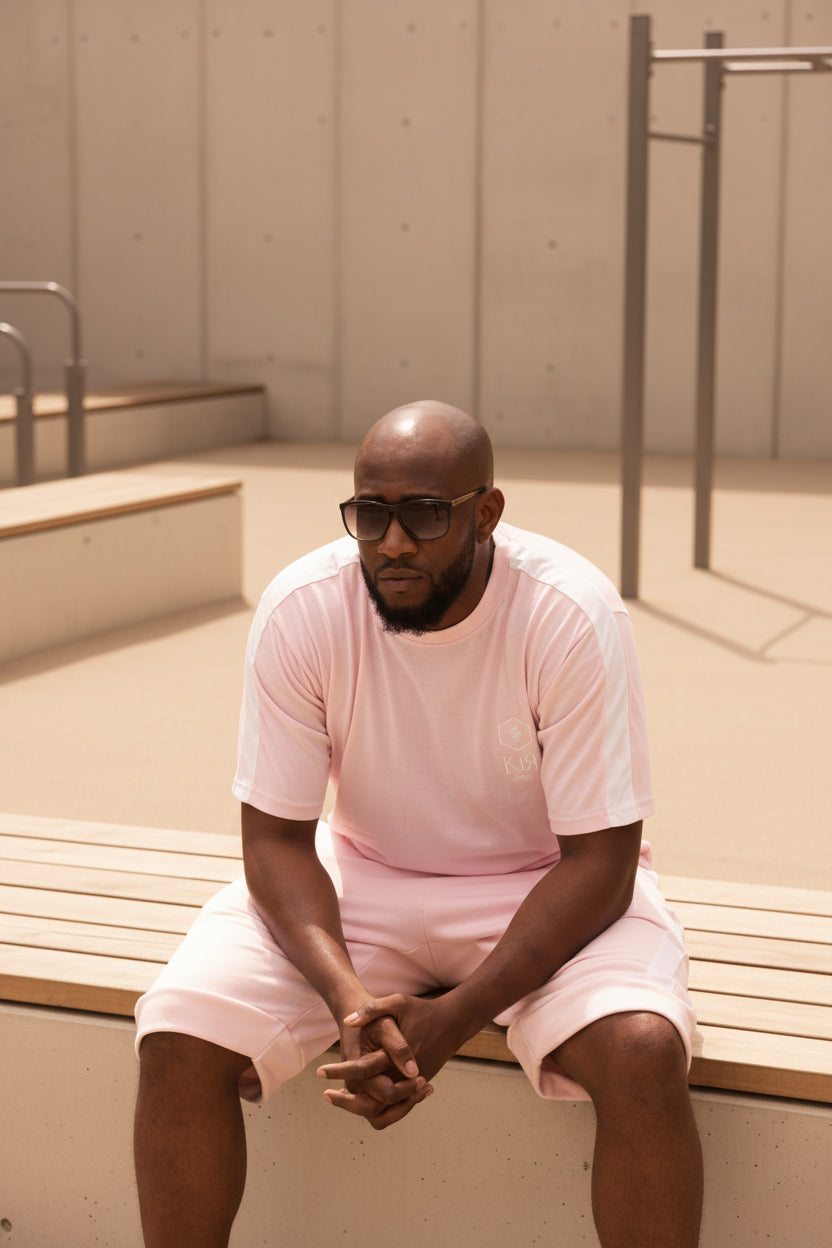 Ensemble short t-shirt KOJIRŌ homme streetwear noir rose - photo produit 5