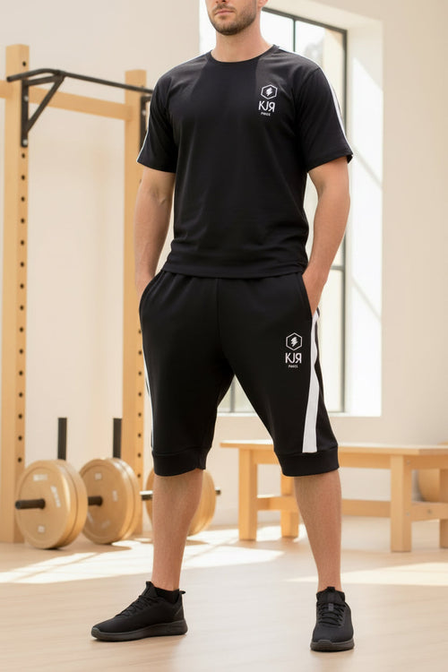 Ensemble short t-shirt KOJIRŌ homme streetwear noir rose - photo produit 1