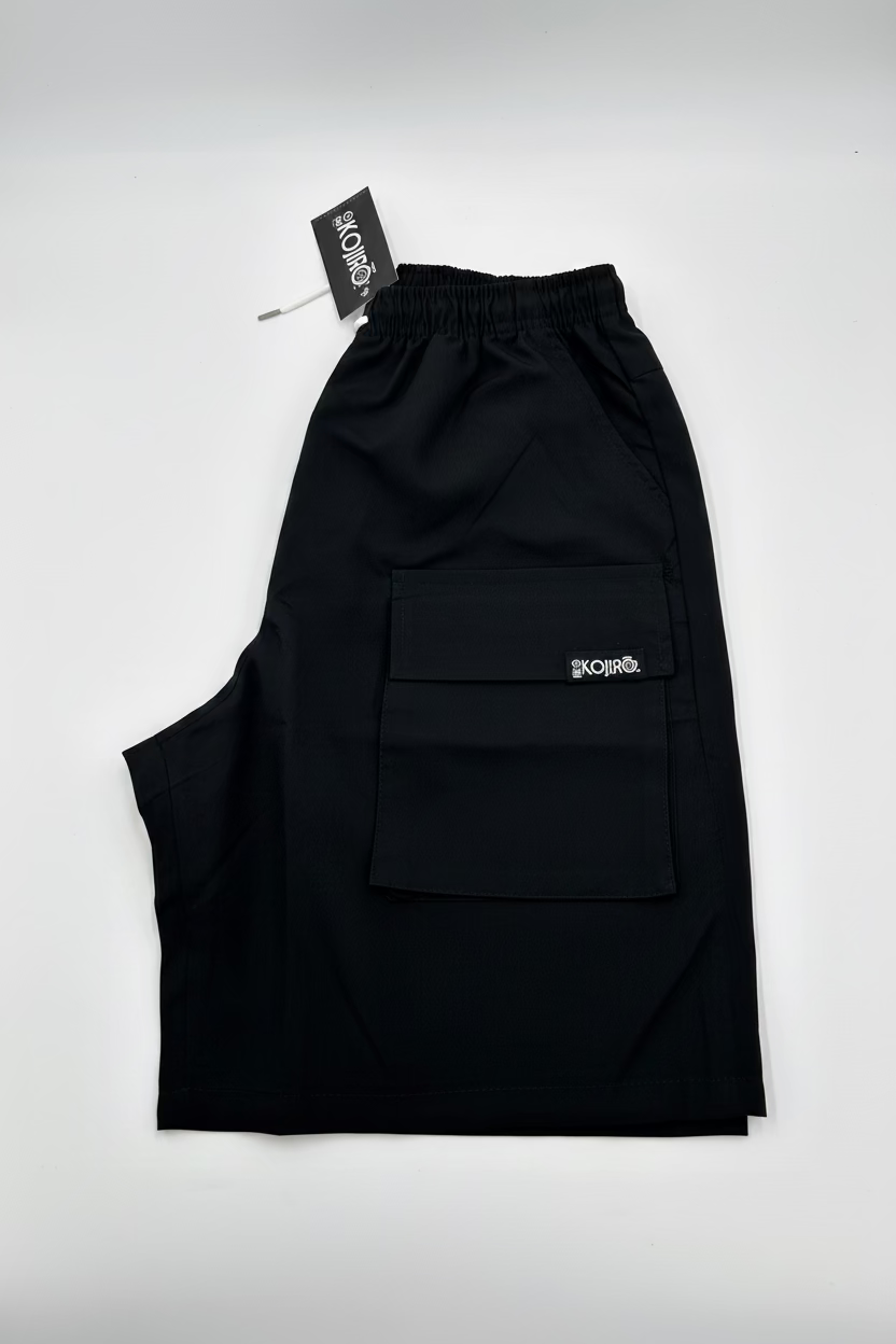 Short cargo KOJIRŌ homme streetwear noir kaki - photo produit 10