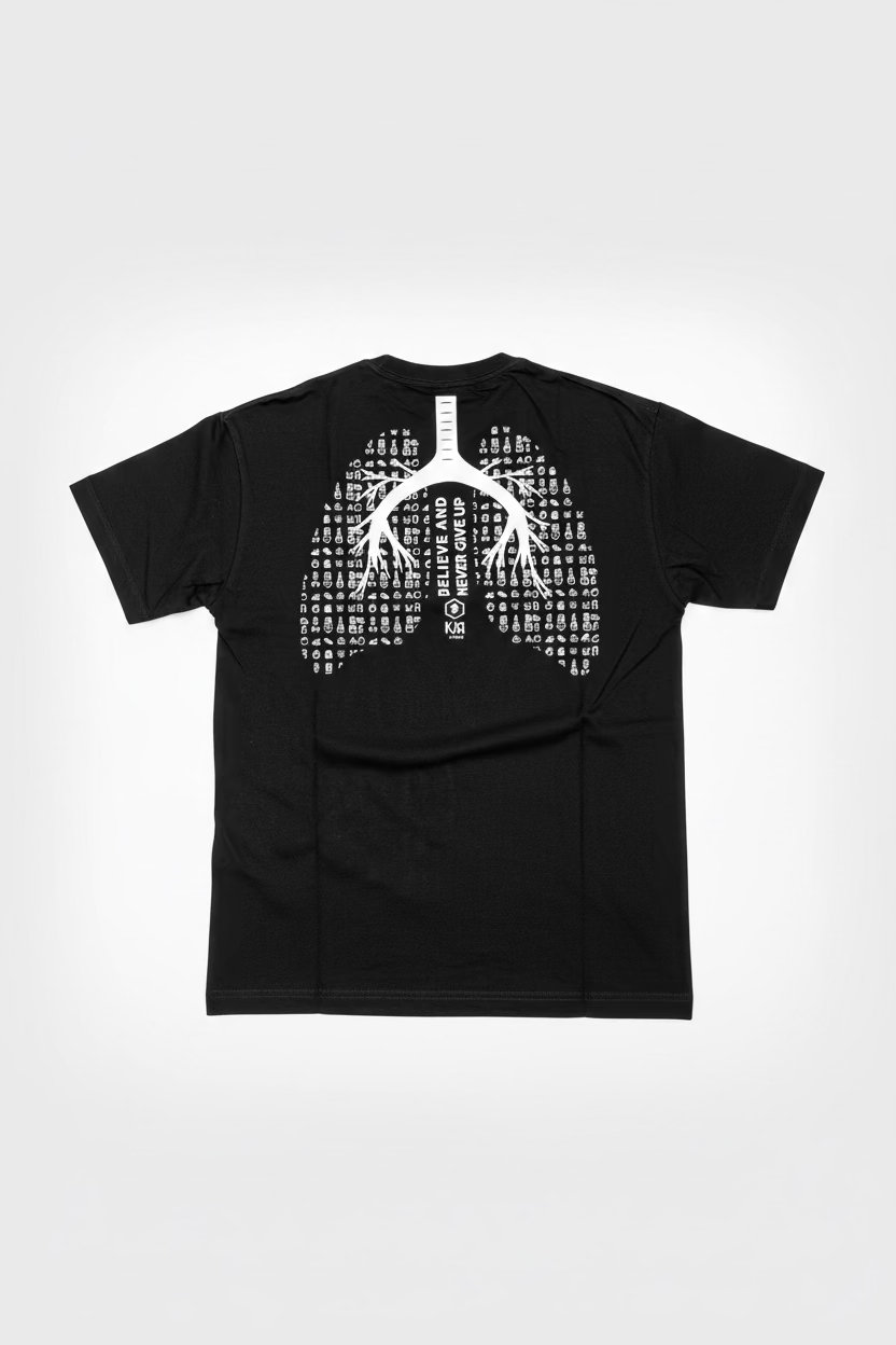 T-shirt KOJIRŌ Believe and Never Give Up homme streetwear noir blanc saumon - photo produit 5