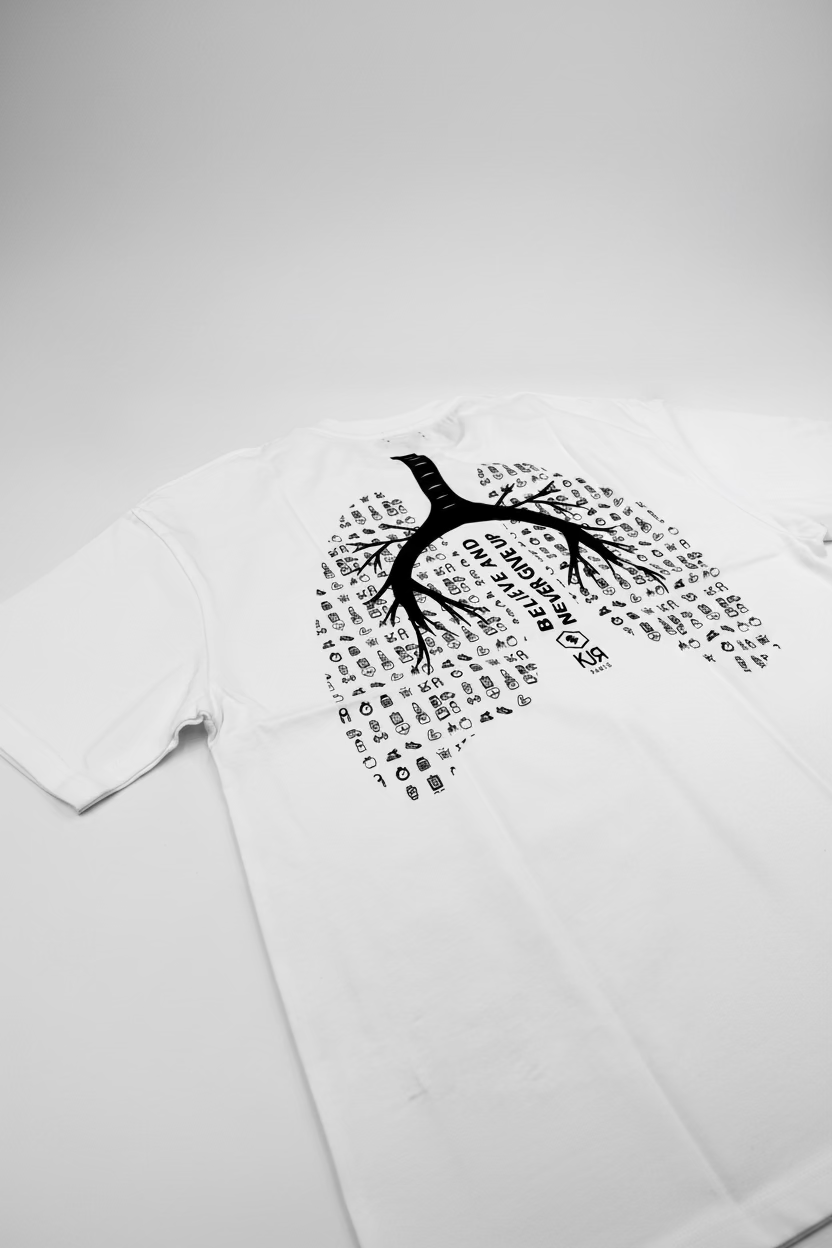 T-shirt KOJIRŌ Believe and Never Give Up homme streetwear noir blanc saumon - photo produit 2