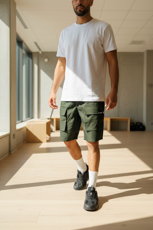 Short cargo KOJIRŌ homme streetwear noir kaki - photo produit 5