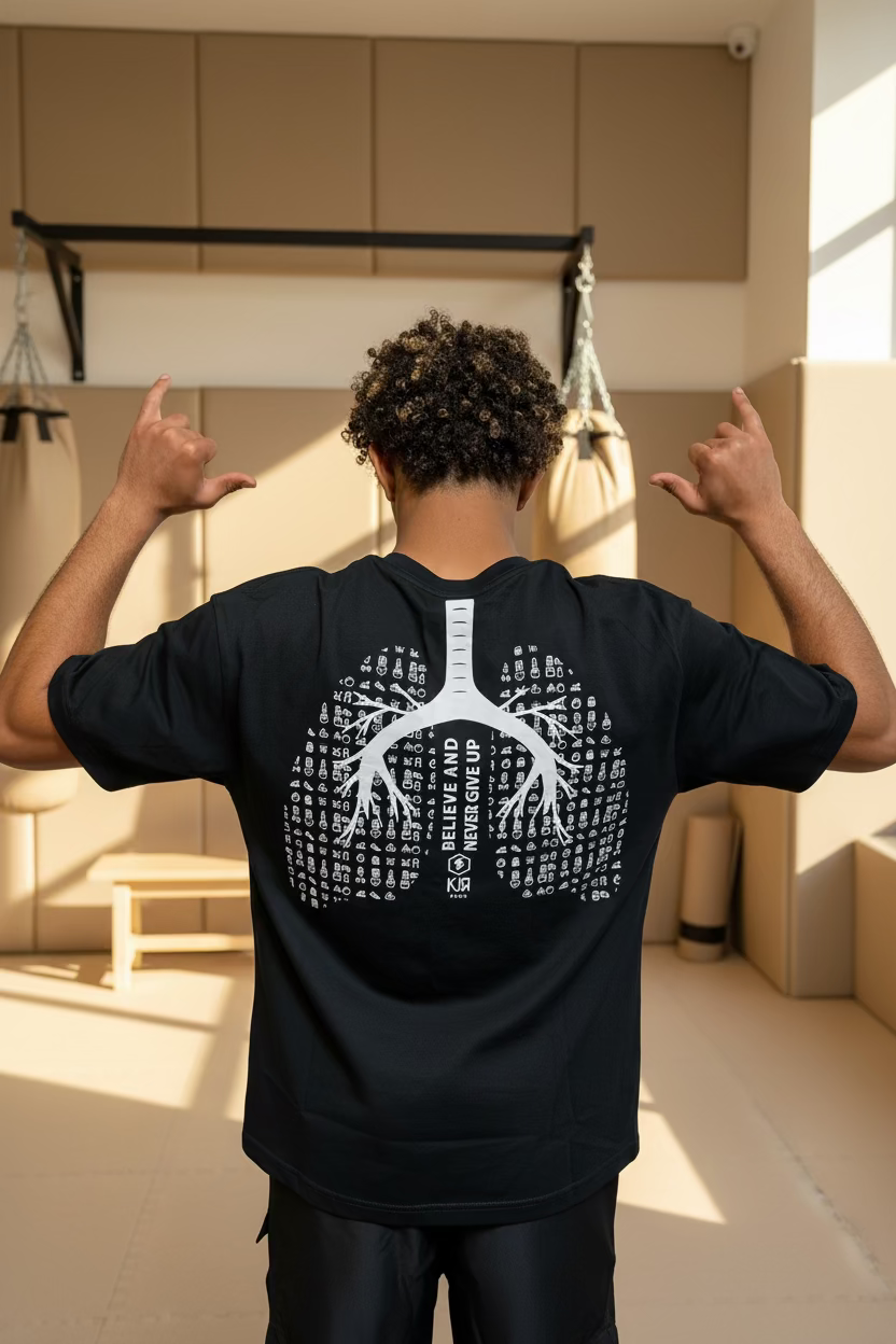 T-shirt KOJIRŌ Believe and Never Give Up homme streetwear noir blanc saumon - photo produit 4