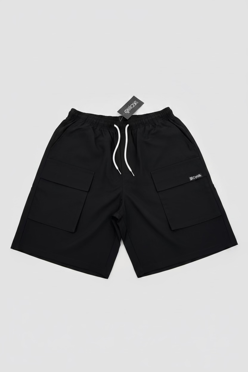 Short cargo KOJIRŌ homme streetwear noir kaki - photo produit 2