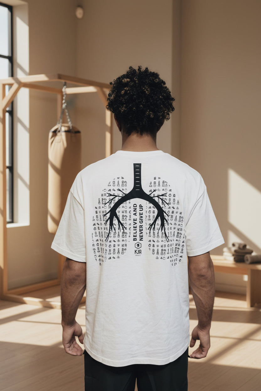 T-shirt KOJIRŌ Believe and Never Give Up homme streetwear noir blanc saumon - photo produit 1