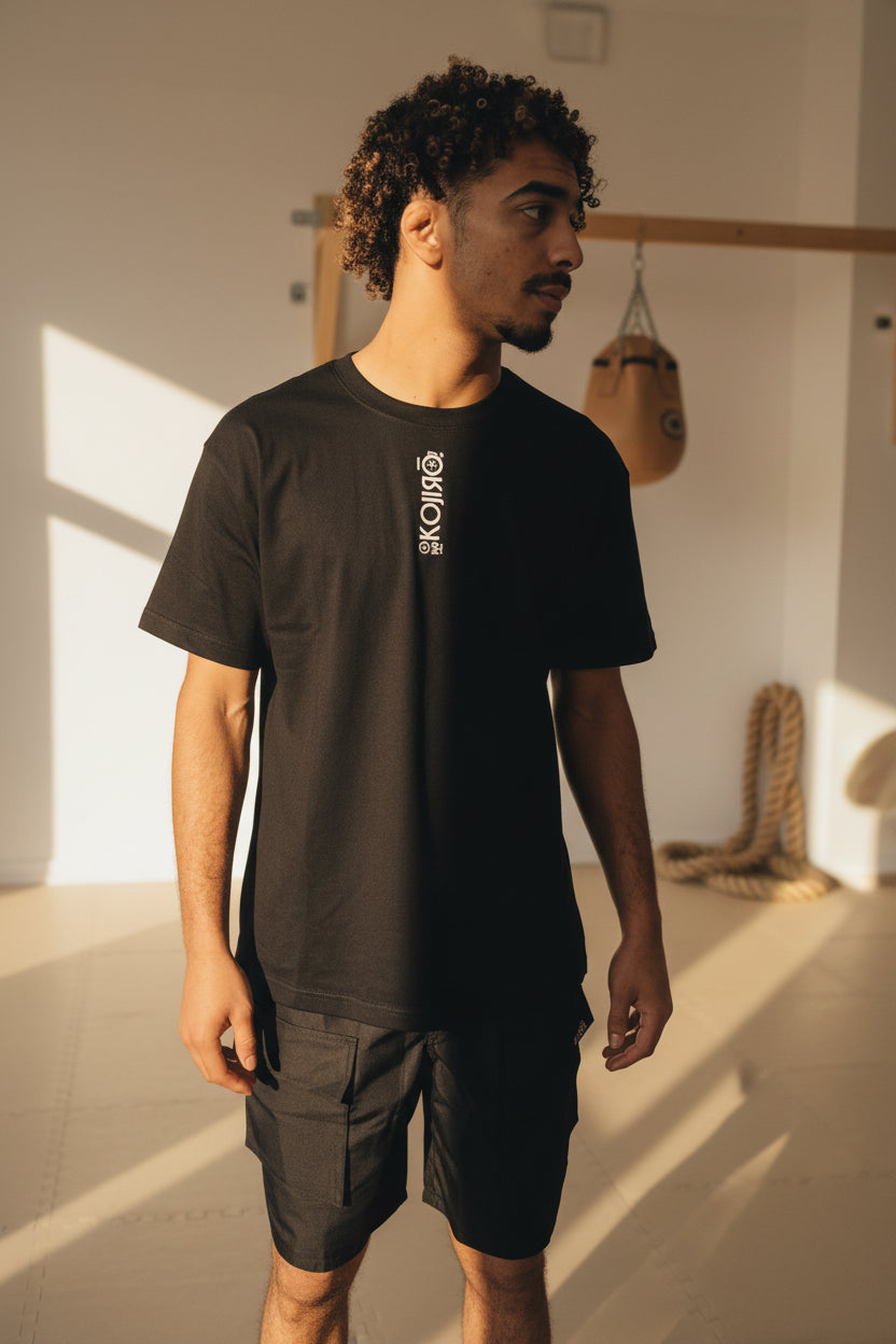 T-shirt KOJIRŌ Believe and Never Give Up homme streetwear noir blanc saumon - photo produit 6