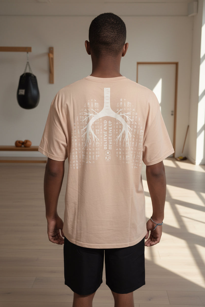 T-shirt KOJIRŌ Believe and Never Give Up homme streetwear noir blanc saumon - photo produit 7